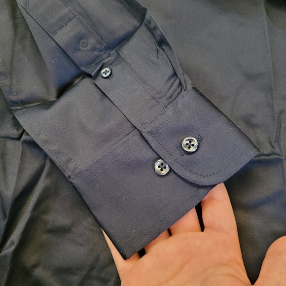 DSTRCT & ROW Navy Slim Fit Button Front Long Sleeve Shirt Size M-SL - Picture 4 of 14